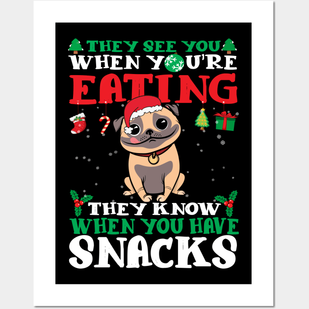 Christmas Dog Eating Snacks Wall Art by CyberpunkTees